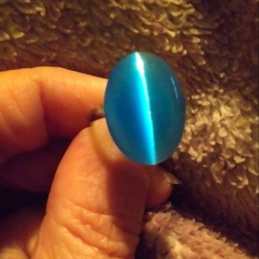 Blue cats eye stone adjustable ring